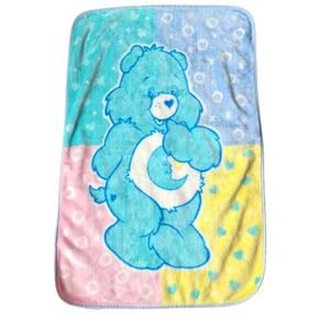 Vintage Care Bears Baby Blanket Bedtime Bear Blocks Pastel Plush Fleece 30x43